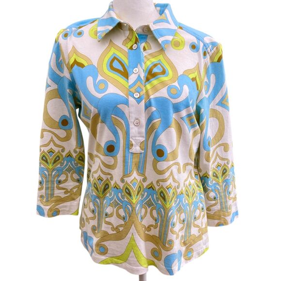 J McLaughlin Top 3/4 Sleeve Cotton Coastal Preppy Sizes Medium - Picture 1 of 12